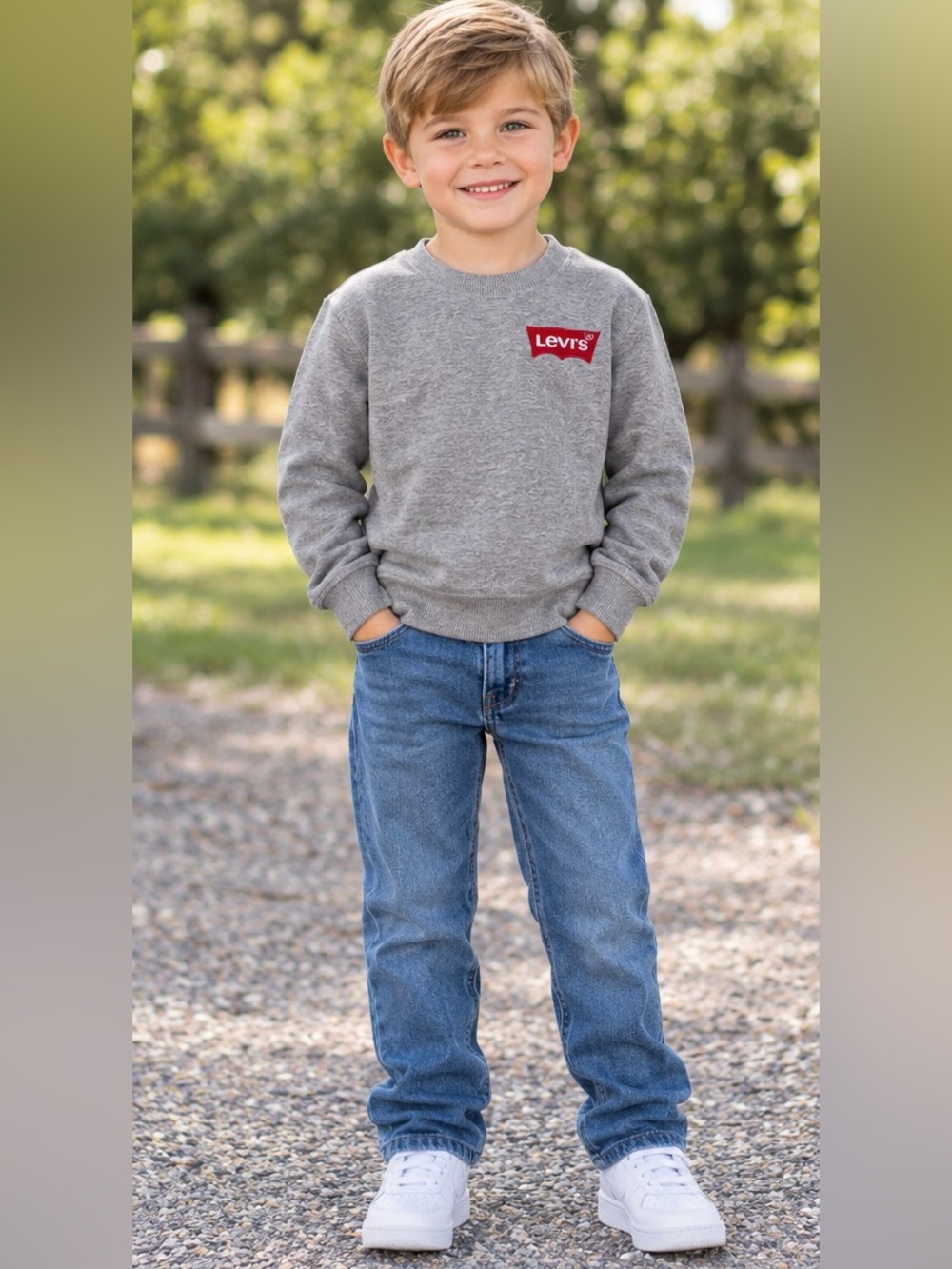 Levi's Kids Gray Crewneck Sweatshirt with Red Logo
